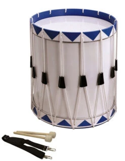 Opus Percussion Samba Drum In White & Blue With Carry Strap & Beaters (40cm X 49cm)