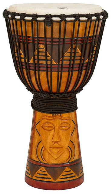 Toca Origins Series Wooden Djembe 12" Synthetic Head In Tribal Mask 3 Toca Origins Series Wooden Djembe 12" Synthetic Head In Tribal Mask